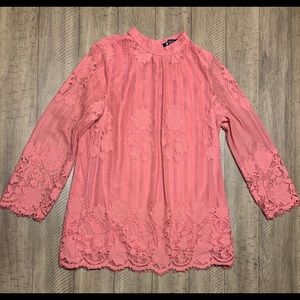 MISS CHIEVOUS Coral Pink Lace Top